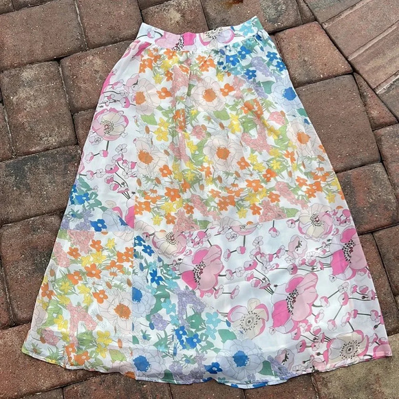 NEW! Boho Retro Patchwork Mixed Floral Print Silk Maxi Skirt - Picture 8 of 11